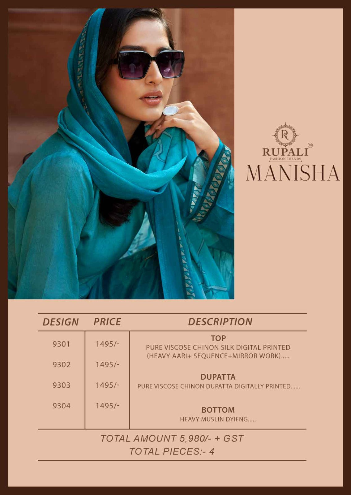 Manisha Rupali Chinon Silk Pant Style Suits Supplier
