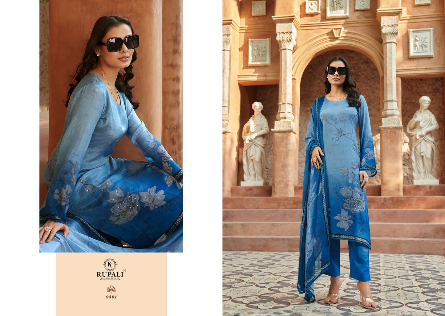 Manisha Rupali Chinon Silk Pant Style Suits Supplier