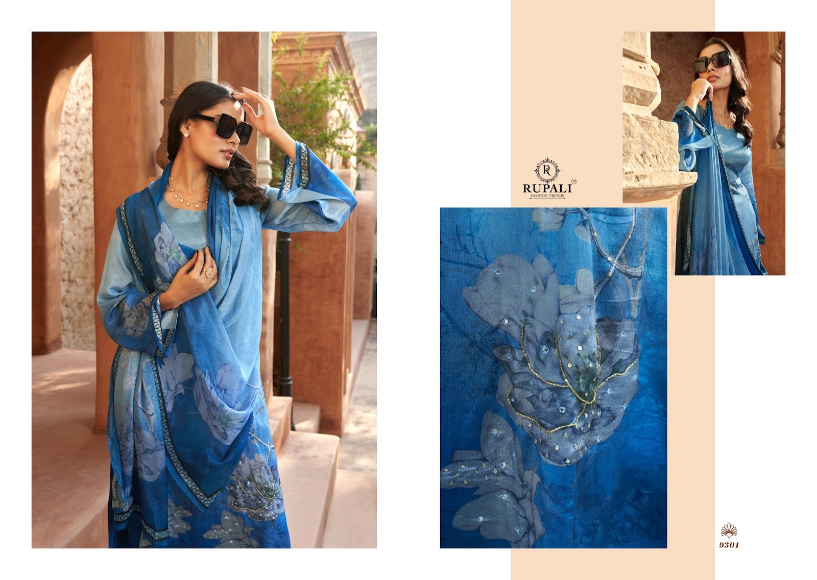 Manisha Rupali Chinon Silk Pant Style Suits Supplier