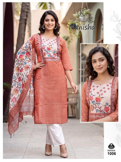 Manisha Vol 1 Kysa Silk Readymade Pant Style Suits Wholesaler India