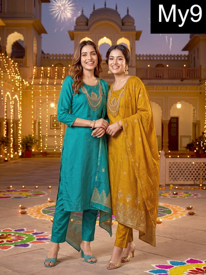 Manisha Vol 1 My9 Chiffon Readymade Pant Style Suits Exporter India