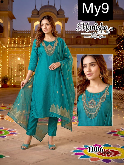 Manisha Vol 1 My9 Chiffon Readymade Pant Style Suits Exporter India