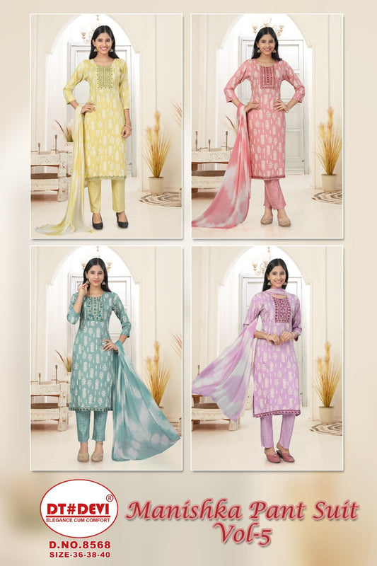 Manishka Vol 5 8568 Dt Devi Cotton Readymade Pant Style Suits Manufacturer India