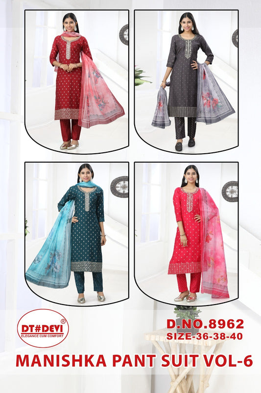 Manishka Vol 6 Design 8962 Dt Devi Roman Girls Readymade Pant Suits Wholesaler
