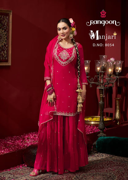 Manjari Rangoon Chiffon Readymade Plazzo Style Suits Supplier Ahmedabad
