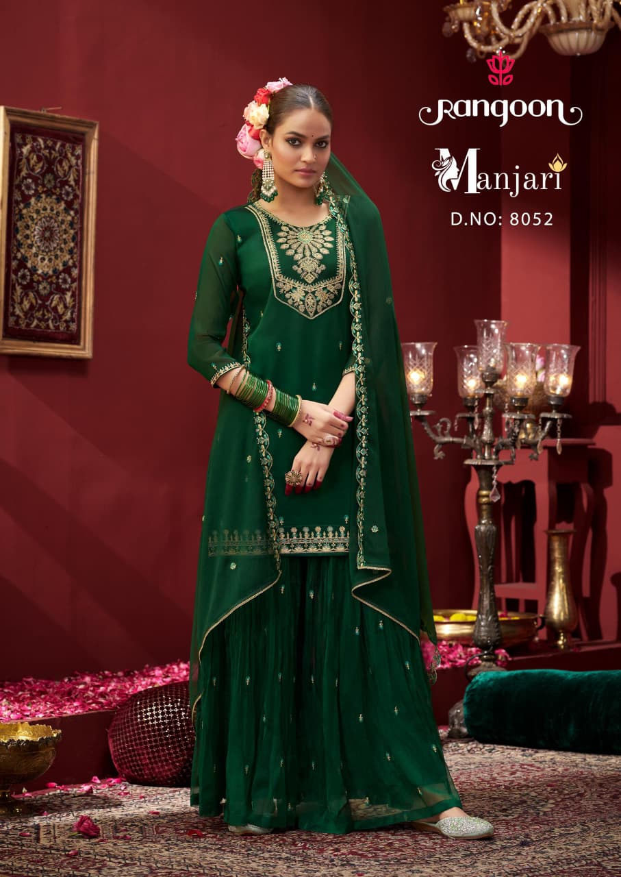 Manjari Rangoon Chiffon Readymade Plazzo Style Suits Supplier Ahmedabad