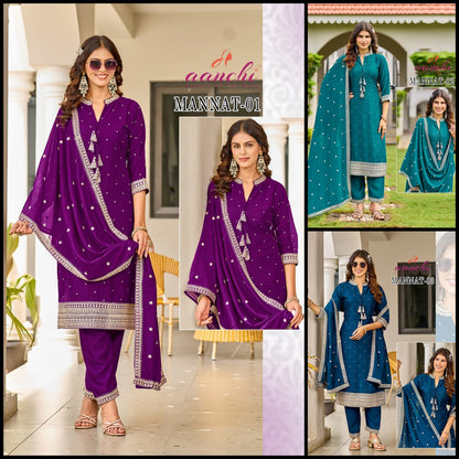 Mannat Aanchi Vichitra Silk Readymade Pant Style Suits Wholesaler