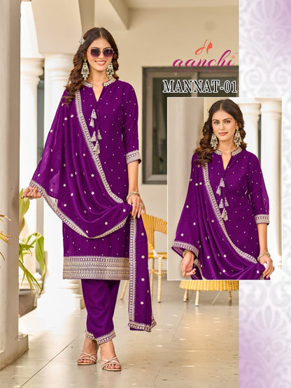 Mannat Aanchi Vichitra Silk Readymade Pant Style Suits Wholesaler
