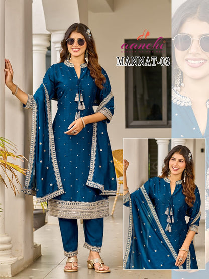 Mannat Aanchi Vichitra Silk Readymade Pant Style Suits Wholesaler
