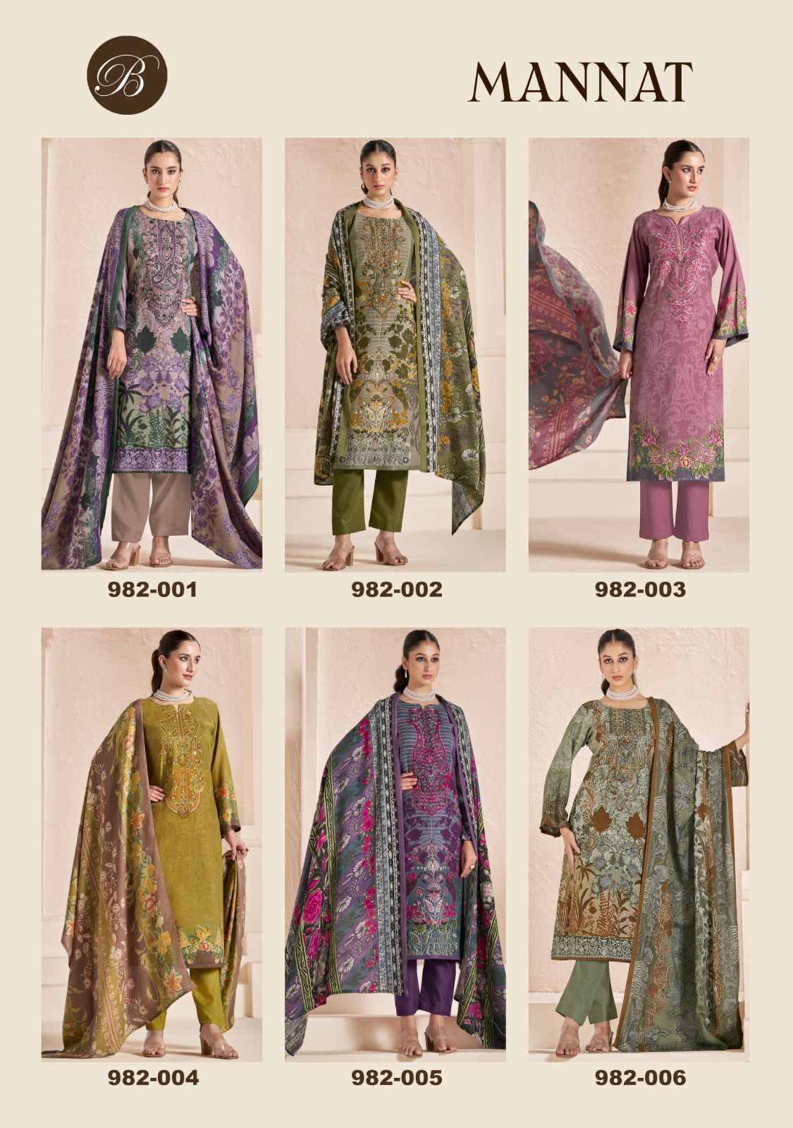 Mannat Belliza Designer Studio Viscose Karachi Pashmina Salwar Suits Exporter