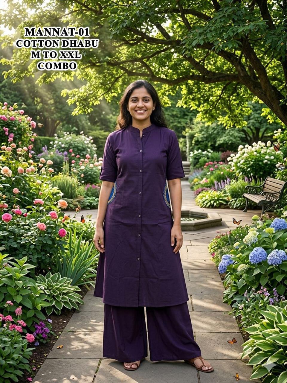 Mannat Malviken Cotton Kurti Plazzo Set Supplier Ahmedabad