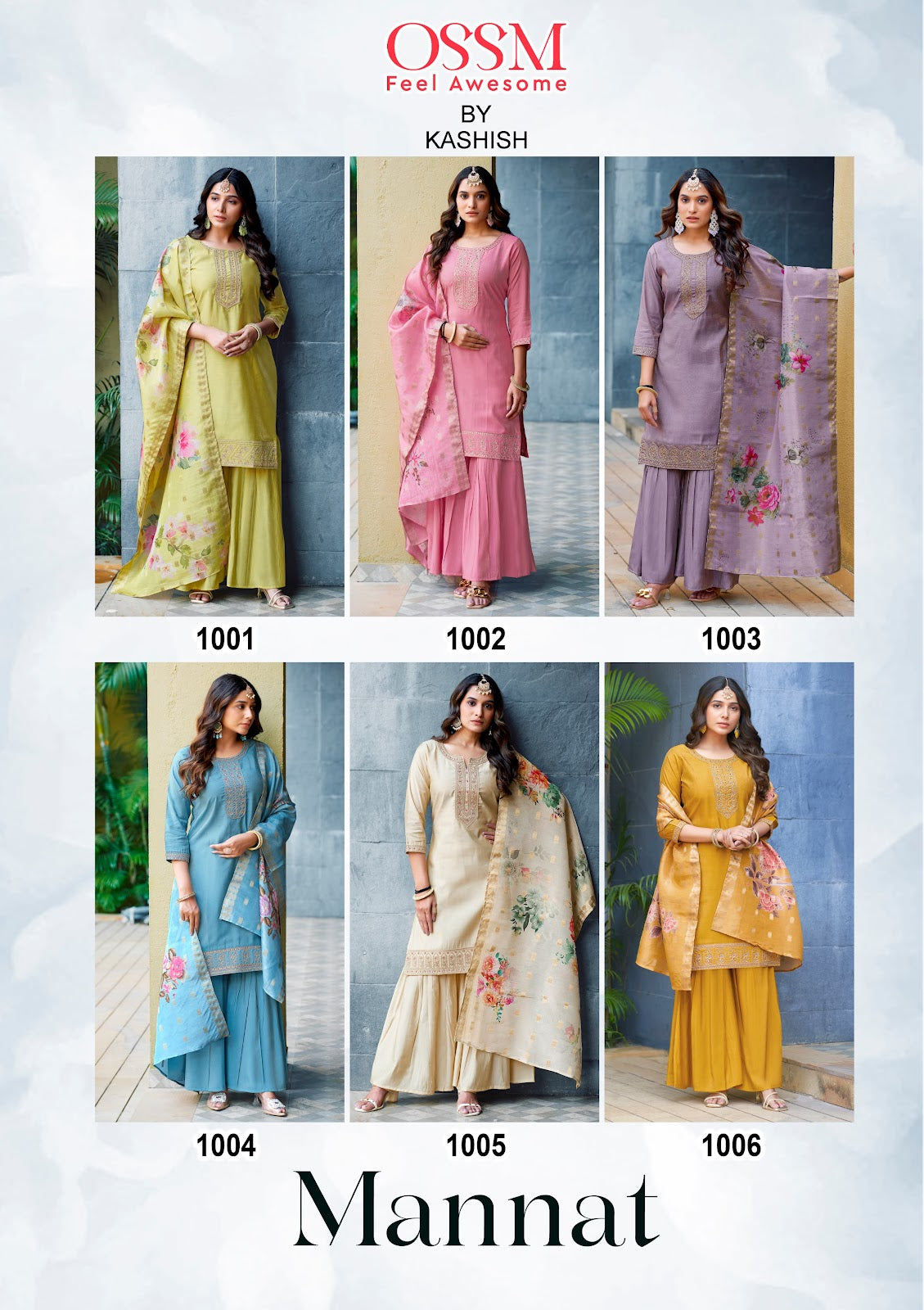 Mannat Ossm Roman Simmer Readymade Plazzo Style Suits Wholesale Rate