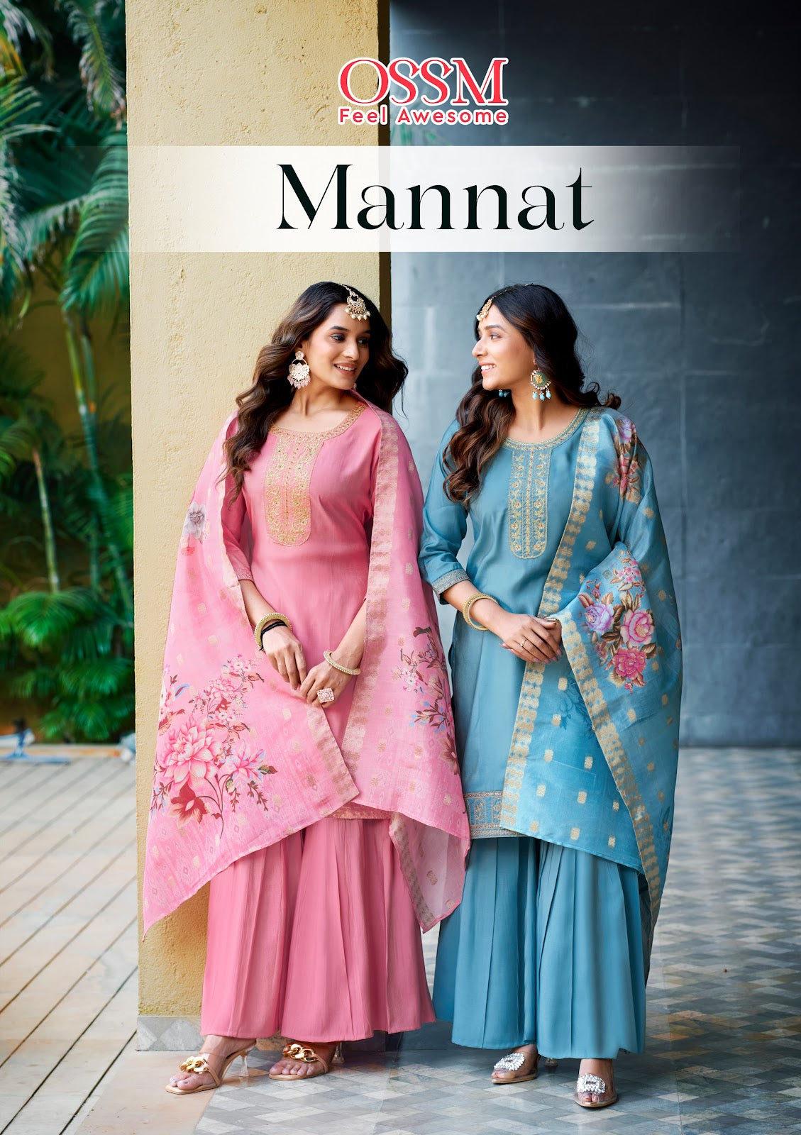 Mannat Ossm Roman Simmer Readymade Plazzo Style Suits Wholesale Rate