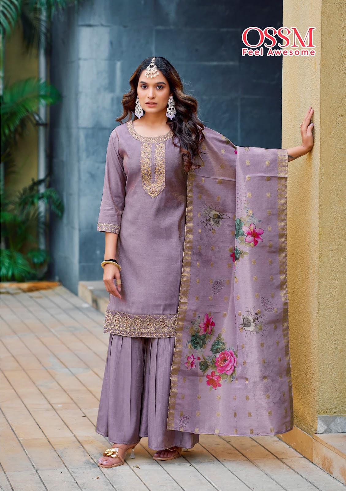 Mannat Ossm Roman Simmer Readymade Plazzo Style Suits Wholesale Rate