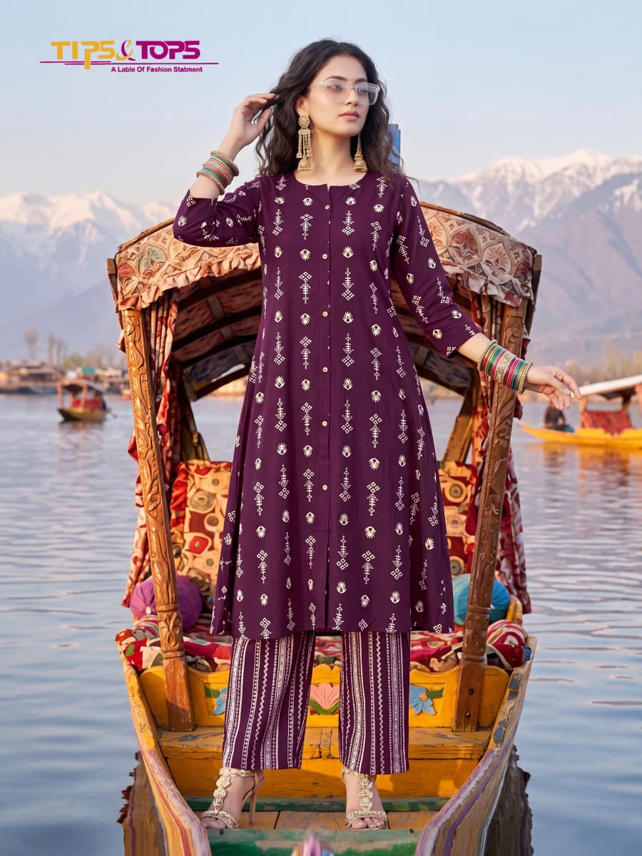 Mannat Tips Tops Reyon Kurti Plazzo Set Supplier