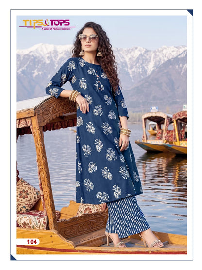 Mannat Tips Tops Reyon Kurti Plazzo Set Supplier