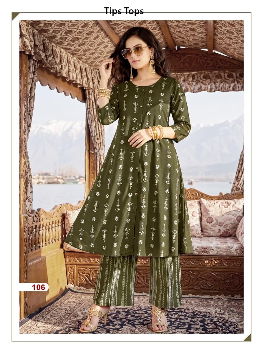 Mannat Tips Tops Reyon Kurti Plazzo Set Supplier