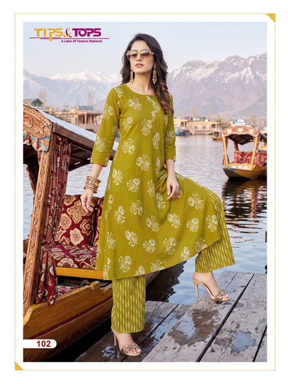 Mannat Tips Tops Reyon Kurti Plazzo Set Supplier