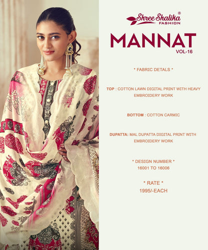 Mannat Vol 16 Shree Shalika Fashion Cotton Lawn Karachi Salwar Suits Exporter Gujarat