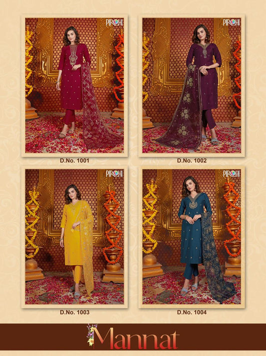Mannat Vol 1 Pirohi Dola Silk Readymade Pant Style Suits