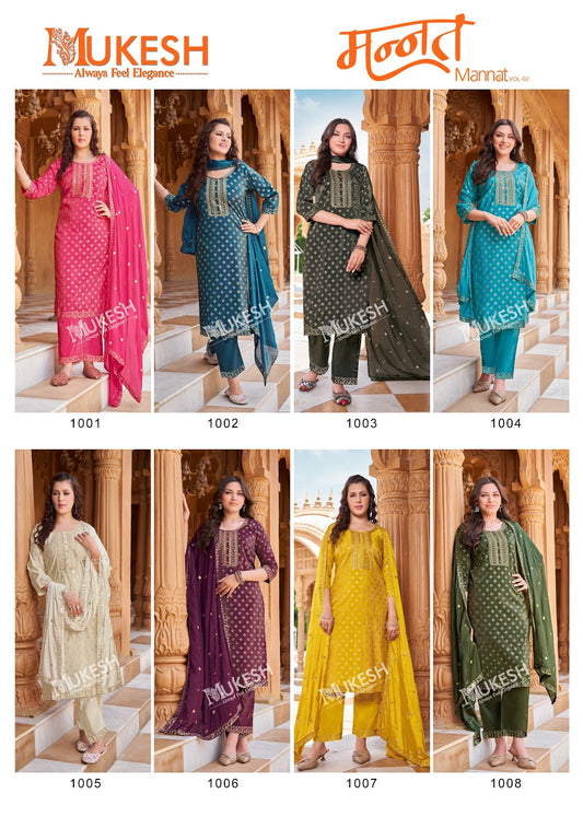 Mannat Vol 2 Mukesh Banwery Viscose Simmer Readymade Pant Style Suits Supplier Ahmedabad