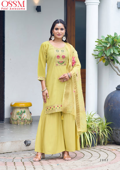 Mannat Vol 2 Ossm Roman Silk Readymade Sharara Suits Exporter Ahmedabad