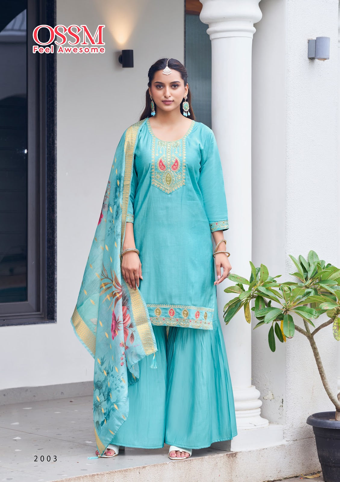 Mannat Vol 2 Ossm Roman Silk Readymade Sharara Suits Exporter Ahmedabad