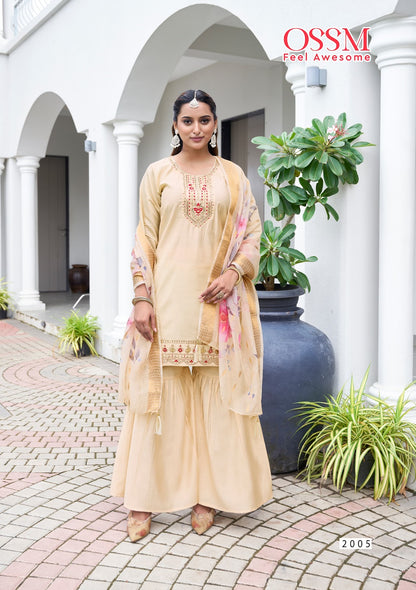 Mannat Vol 2 Ossm Roman Silk Readymade Sharara Suits Exporter Ahmedabad