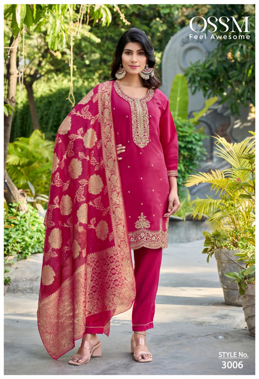 Mannat Vol 3 Ossm Roman Silk Readymade Pant Style Suits Wholesaler Ahmedabad
