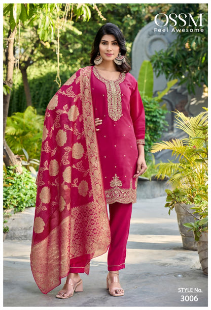 Mannat Vol 3 Ossm Roman Silk Readymade Pant Style Suits Wholesaler Ahmedabad