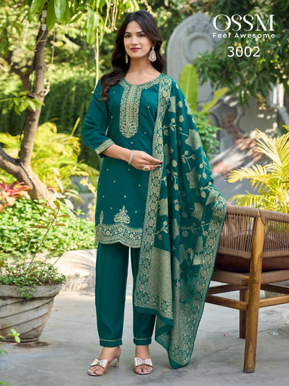 Mannat Vol 3 Ossm Roman Silk Readymade Pant Style Suits Wholesaler Ahmedabad