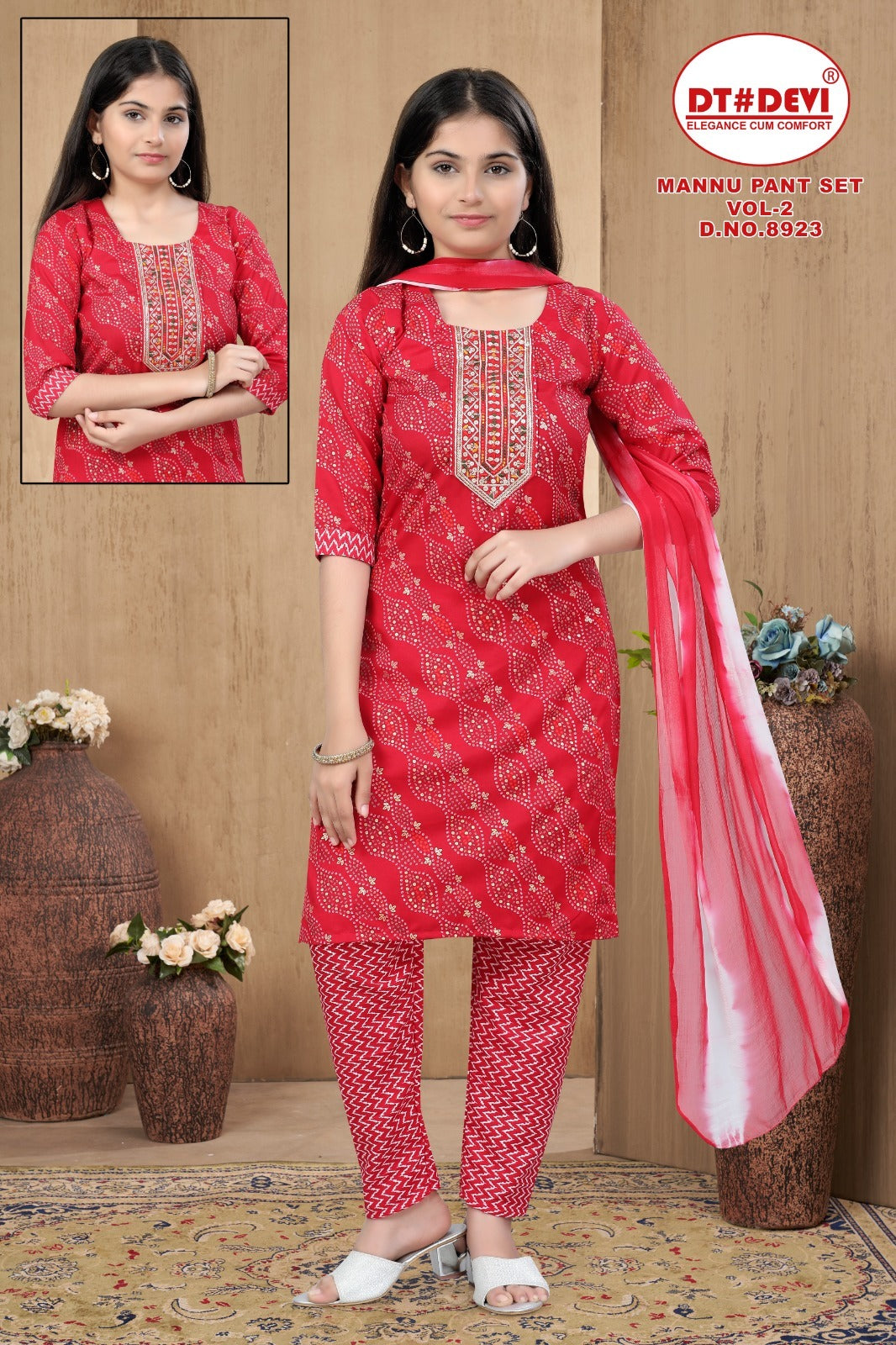 Mannu Vol 2-8923 Dt Devi Rayon Girls Readymade Pant Suits Wholesale Rate