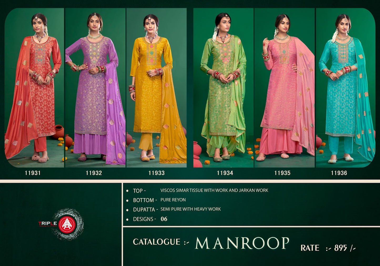 Manroop Triple Aaa Viscose Simmer Pant Style Suits Wholesale Price