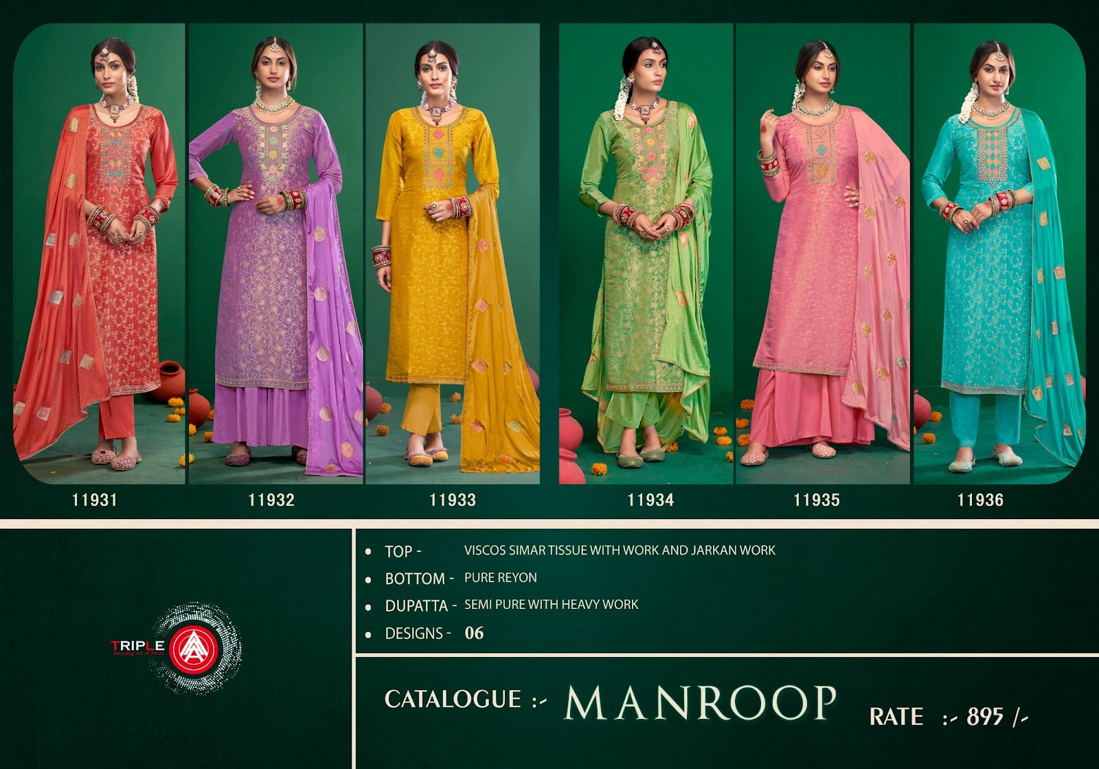 Manroop Triple Aaa Viscose Simmer Pant Style Suits Wholesale Price