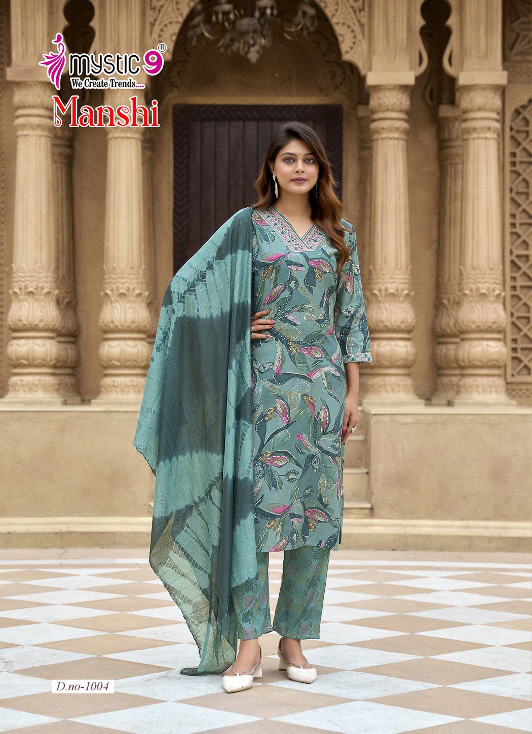 Manshi Vol 1 Mystic 9 Roman Silk Readymade Pant Style Suits Exporter