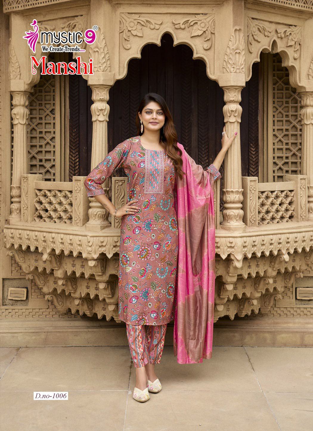 Manshi Vol 1 Mystic 9 Roman Silk Readymade Pant Style Suits Exporter