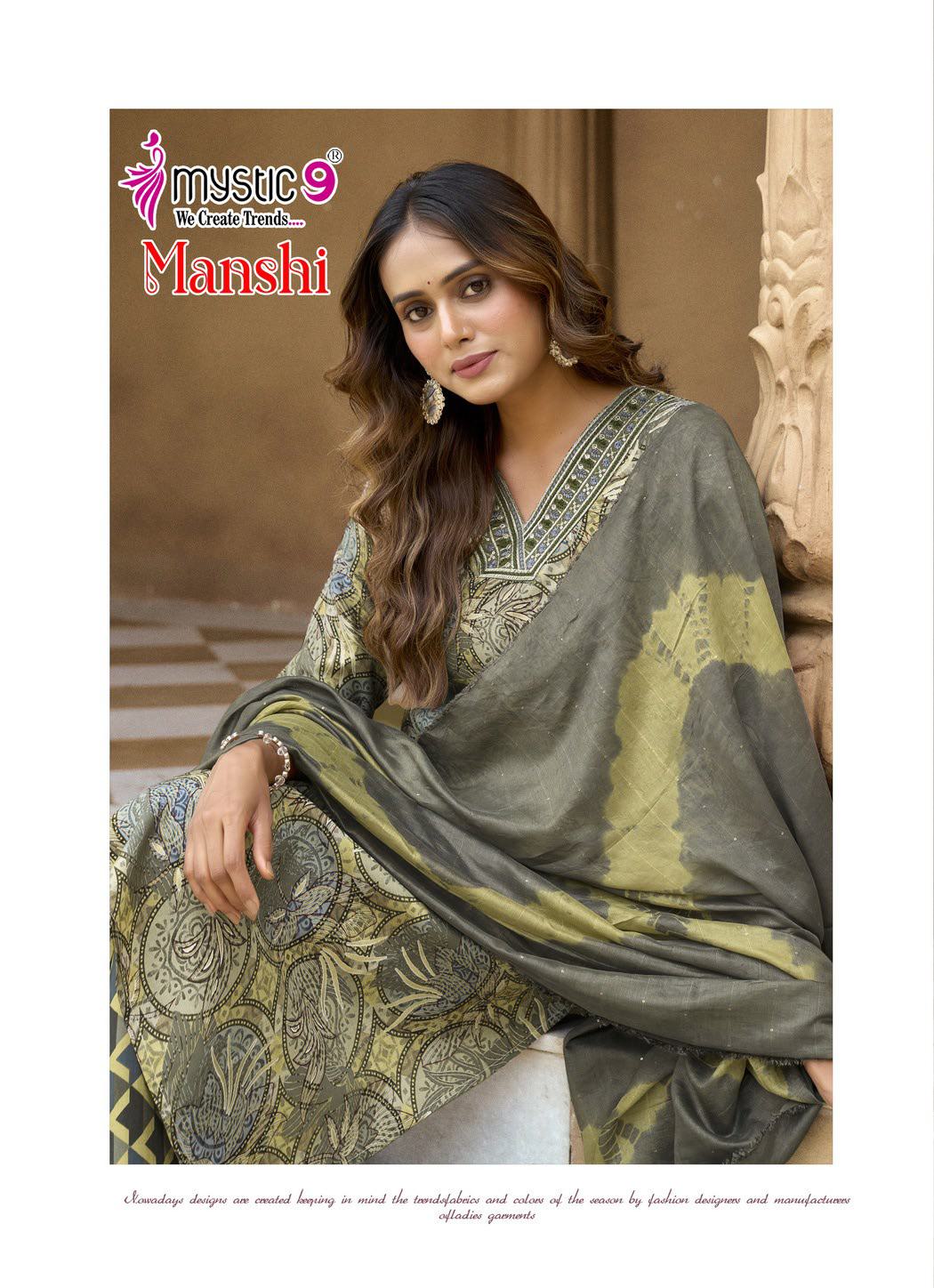 Manshi Vol 1 Mystic 9 Roman Silk Readymade Pant Style Suits Exporter