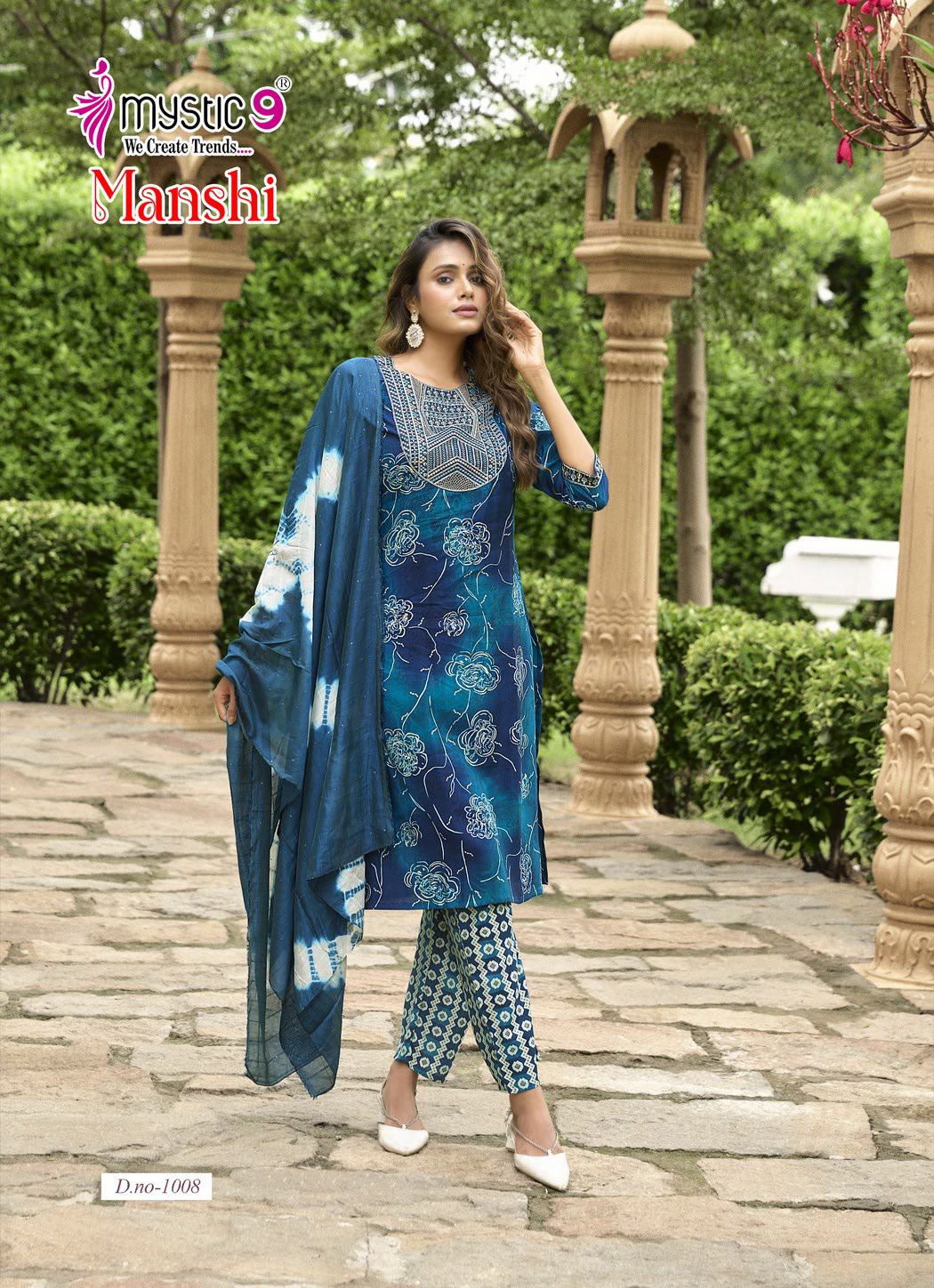 Manshi Vol 1 Mystic 9 Roman Silk Readymade Pant Style Suits Exporter