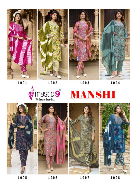 Manshi Vol 1 Mystic 9 Roman Silk Readymade Pant Style Suits Exporter