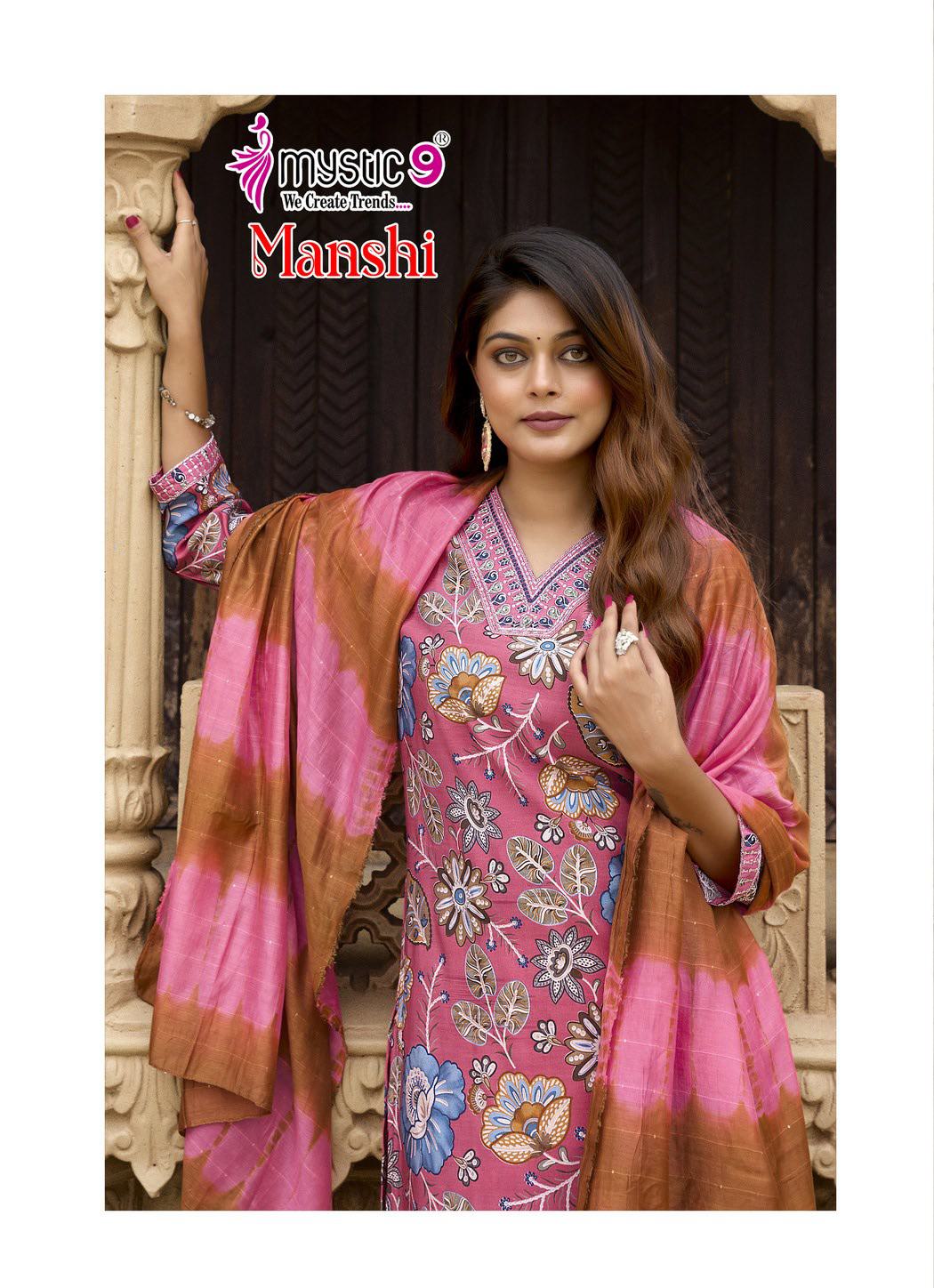 Manshi Vol 1 Mystic 9 Roman Silk Readymade Pant Style Suits Exporter