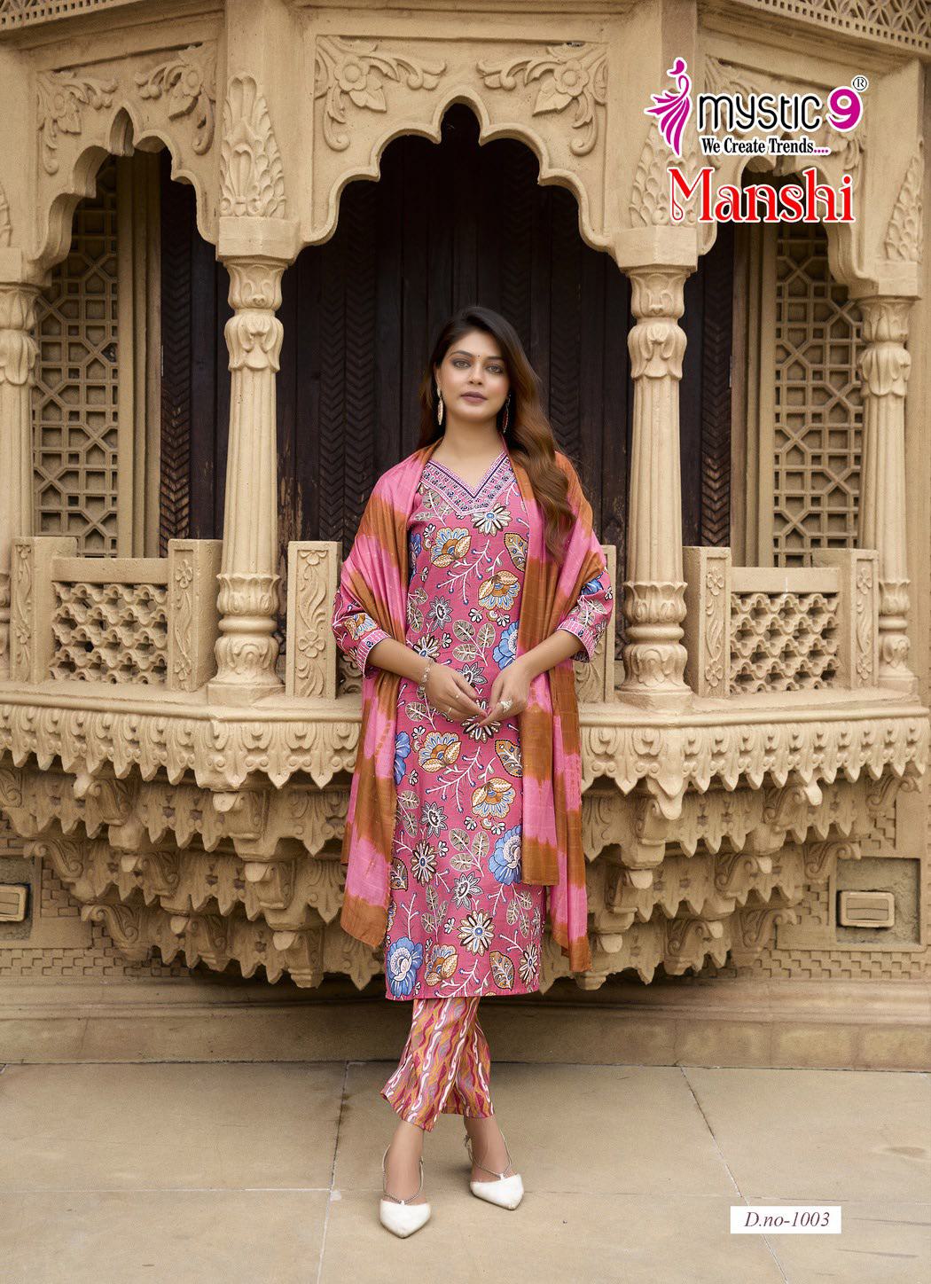 Manshi Vol 1 Mystic 9 Roman Silk Readymade Pant Style Suits Exporter