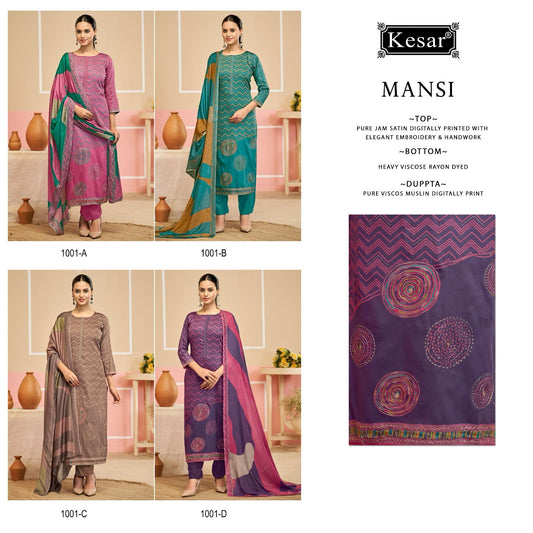 Mansi 1001 Kesar Jam Satin Pant Style Suits Wholesaler India