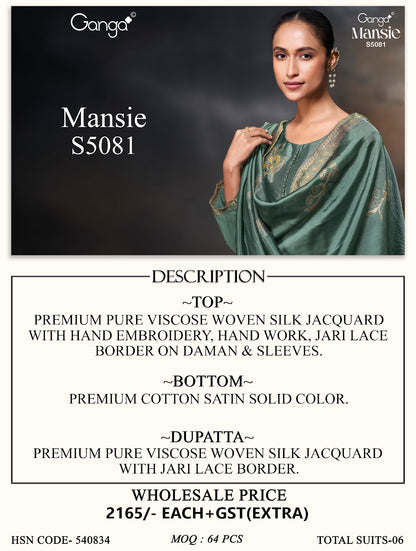 Mansie S5081 Ganga Woven Silk Plazzo Style Suits Wholesaler India