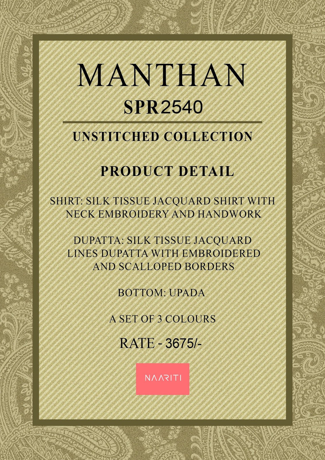 Manthan Naariti Tissue Silk Pant Style Suits Wholesale Price