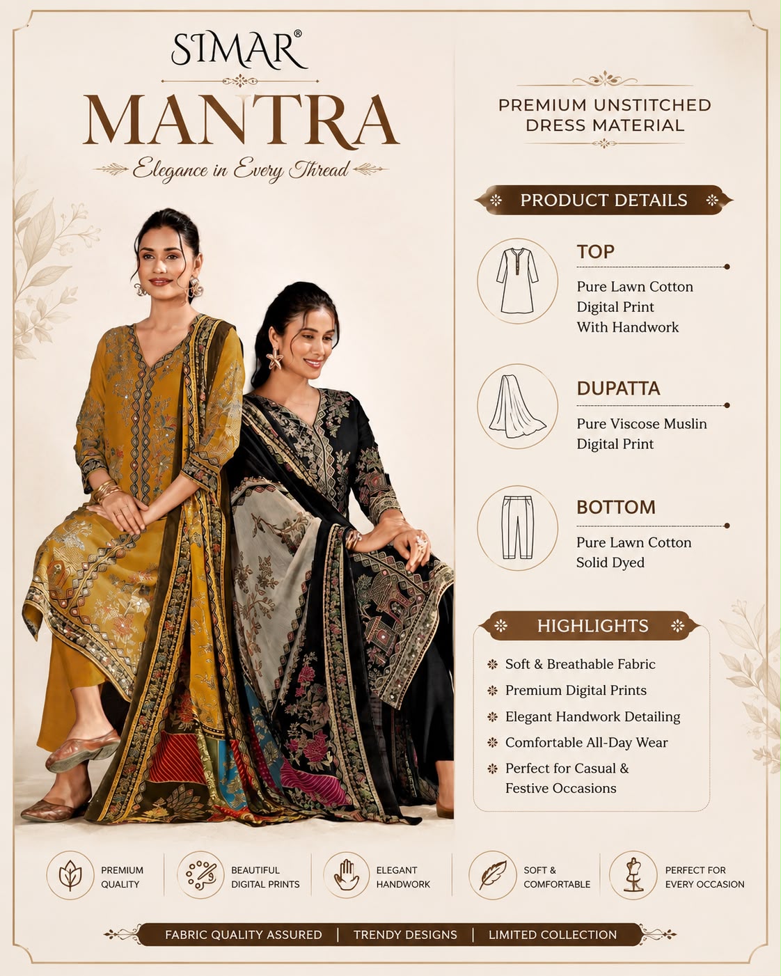 Mantra Simar Lawn Cotton Pakistani Salwar Suits Exporter