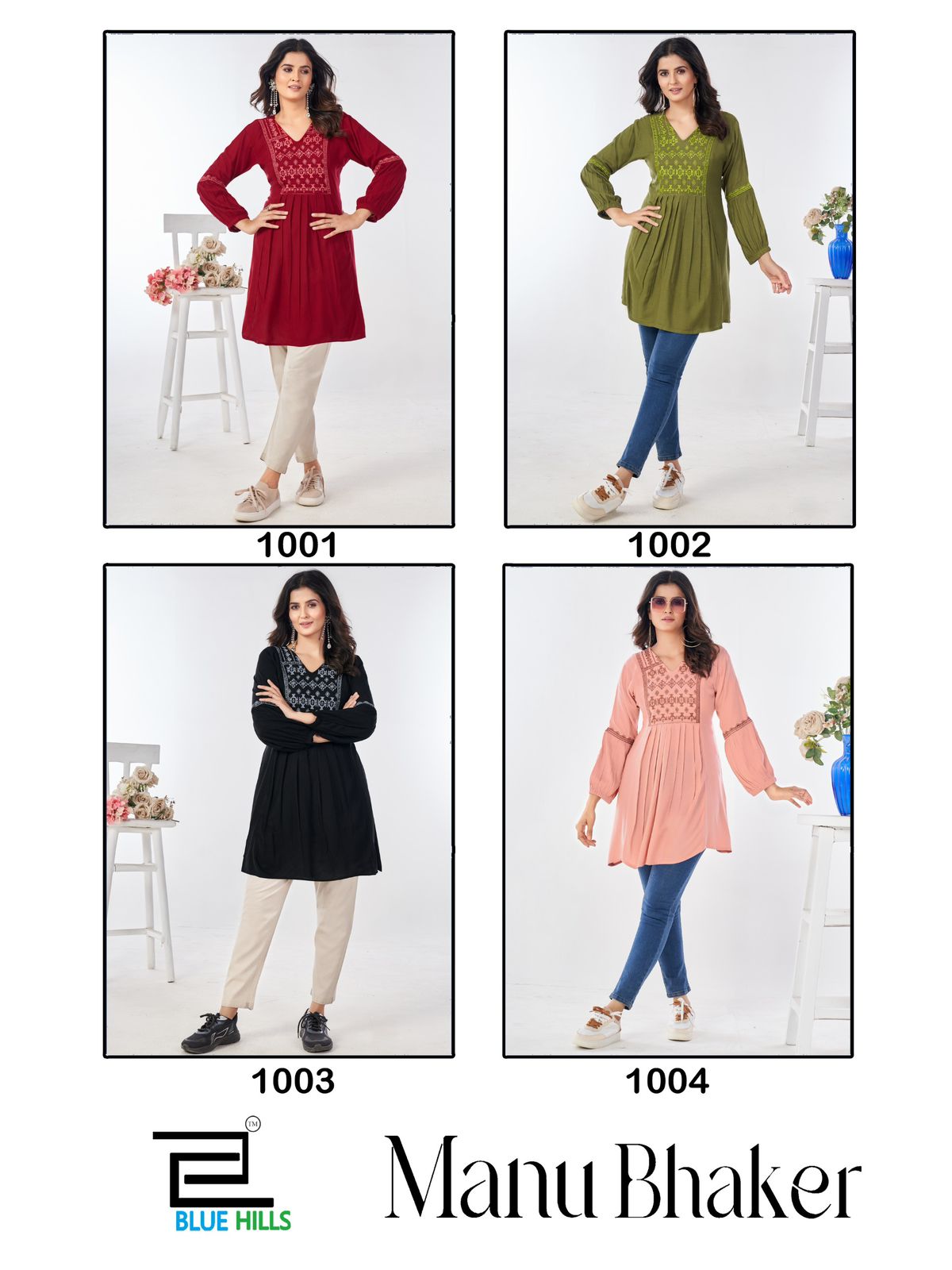 Manu Bhaker Blue Hills Rayon Designer Long Top Wholesale