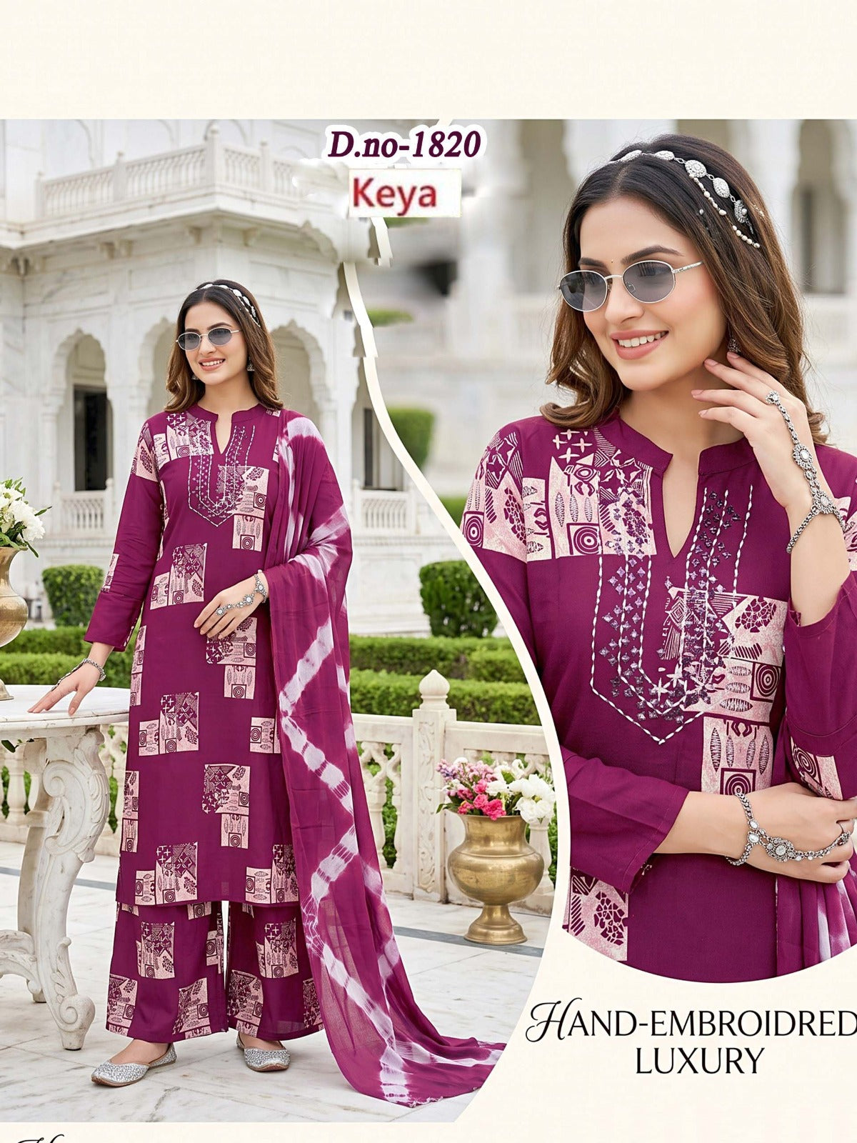 Manual Work 0509 Keya Rayon 18Kg Readymade Plazzo Style Suits Wholesale