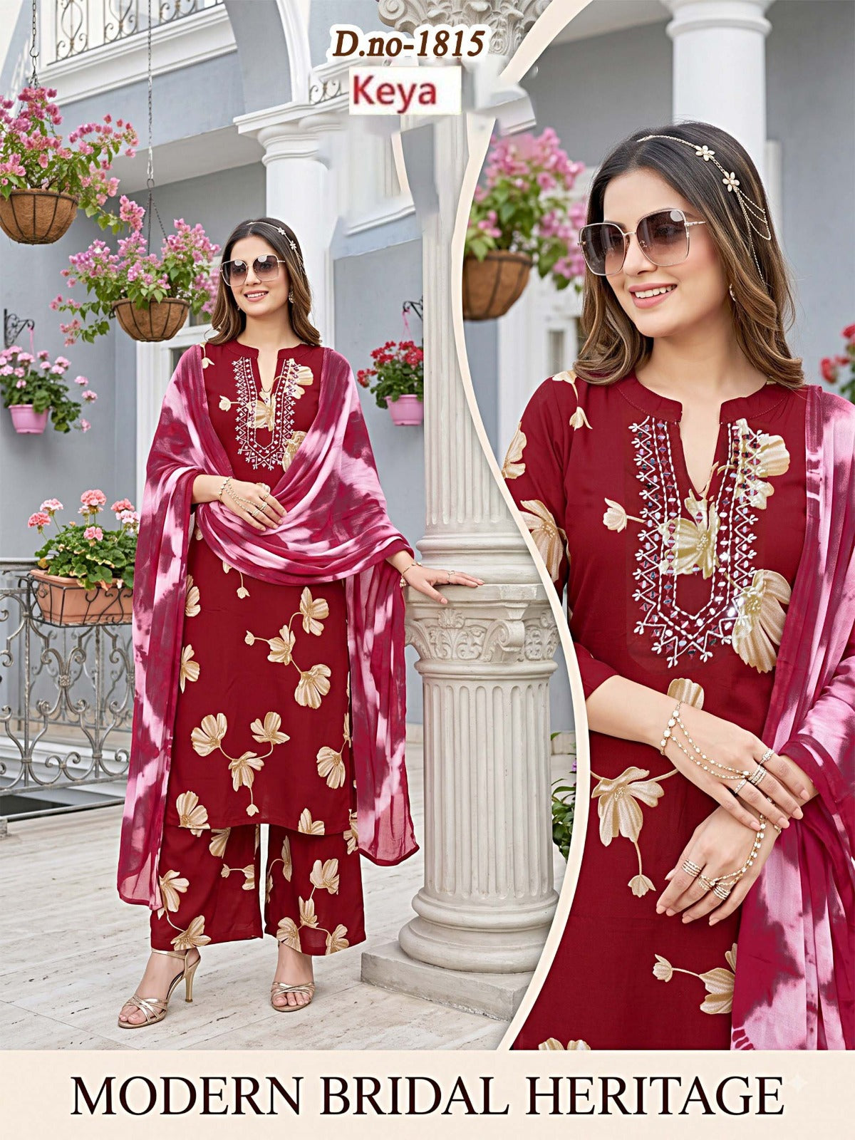Manual Work 0509 Keya Rayon 18Kg Readymade Plazzo Style Suits Wholesale
