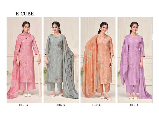 Manvi 1046 K Cube Muslin Silk Pant Style Suits Exporter Ahmedabad
