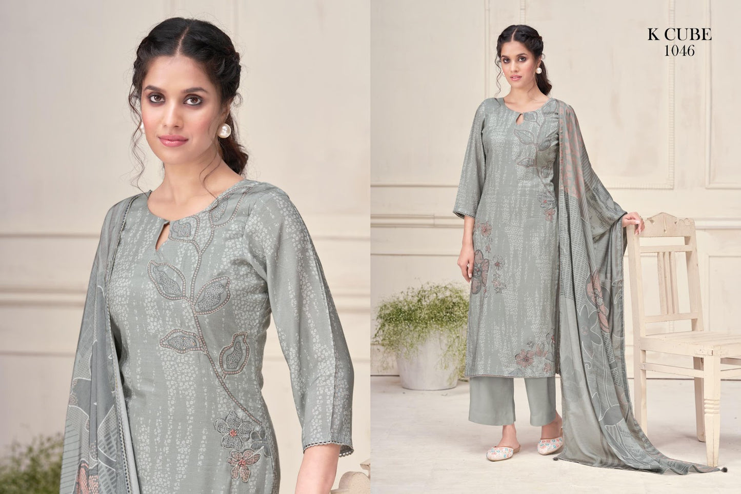 Manvi 1046 K Cube Muslin Silk Pant Style Suits Exporter Ahmedabad